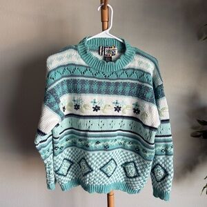 Vintage 80’s Forenza Blue Beautiful Patterned Knit Sweater Women’s Size Large